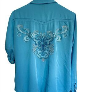 Shyanne Western embroiderer Sequins Long Sleeves Buttons Down Shirt.Size S